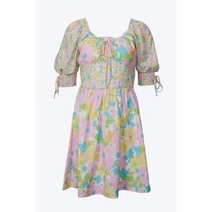 NEW L MICHELE floral-print corset-effect satin mini dress in pastel multi